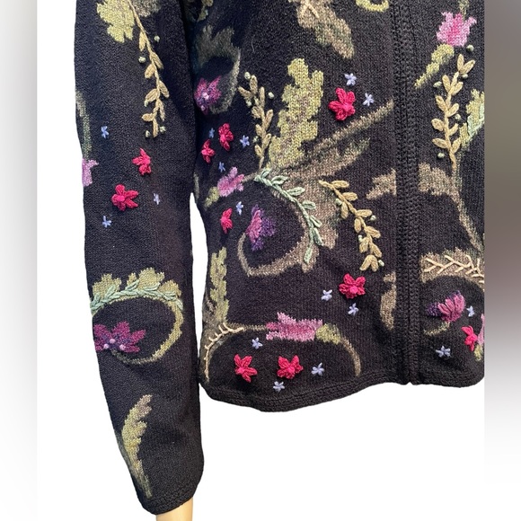 Talbots Earthy Boho Hippie Whimsygoth Embroidered Floral Leafy Sweater Jacket - Picture 2 of 8